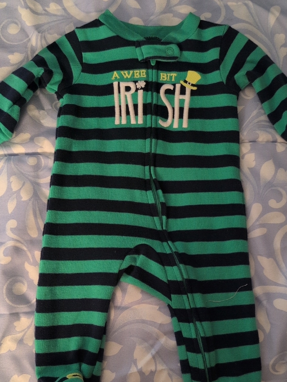 Carter's A Wee Bit Irish Green & Navy Stripe Baby One-Piece